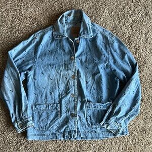 Vintage 90s Blue Denim floral embroidered chore jacket
